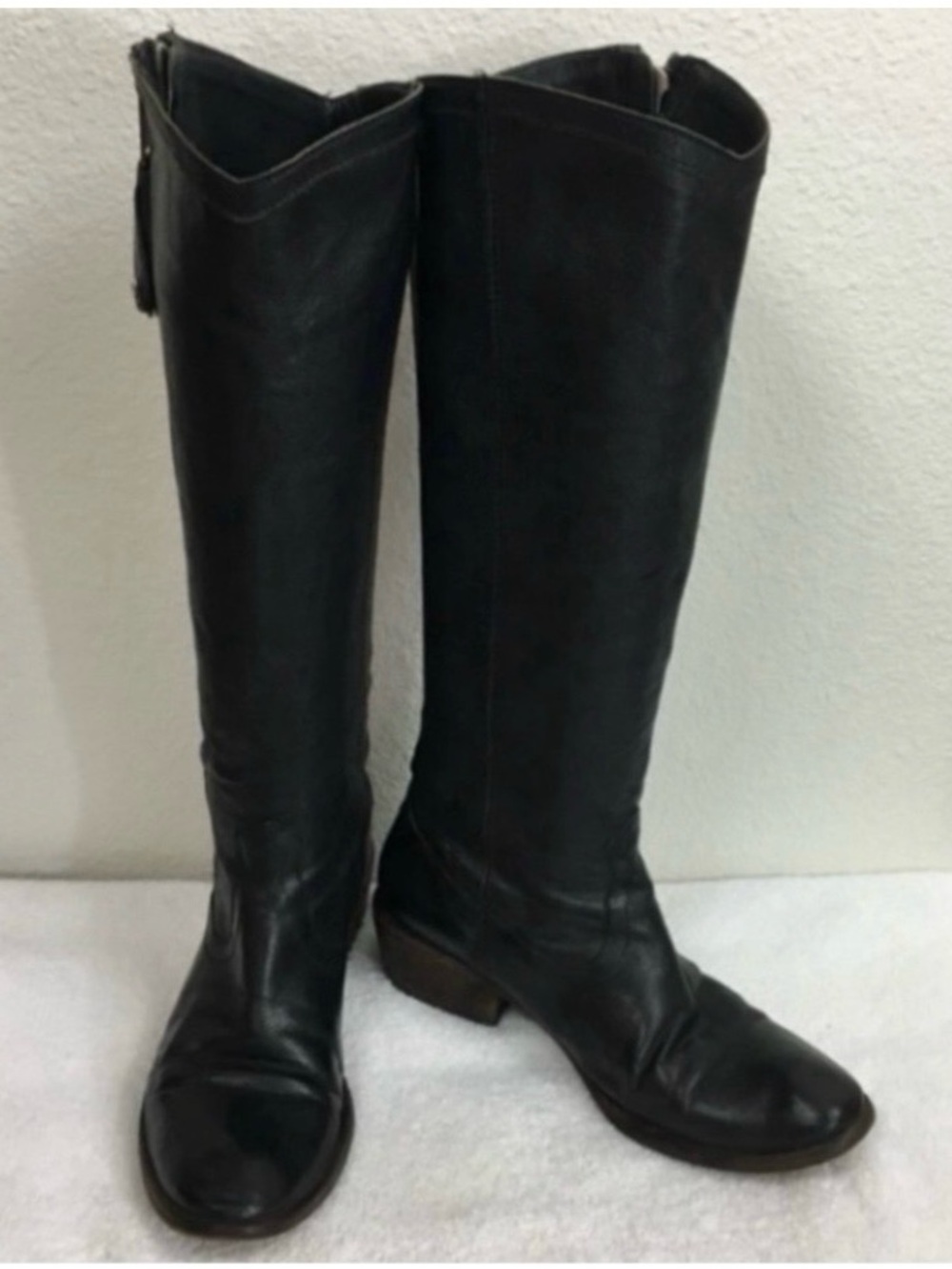 FRYE Womens Black Leather Carson Zip Tall Riding Western Boots Size 6.5 Boho